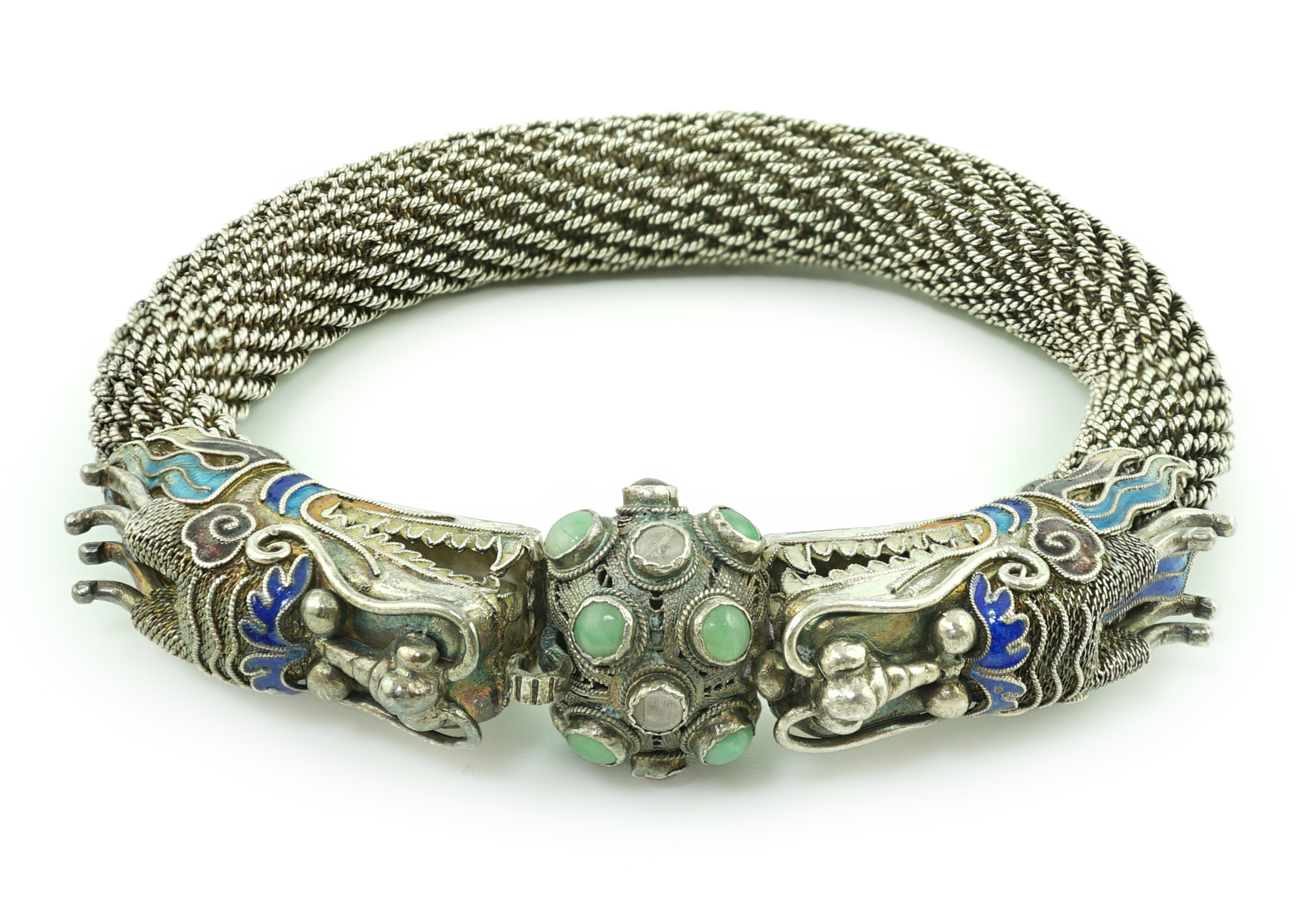 A Chinese silver, enamel and crystal 'dragon' bracelet, first half of 20th century